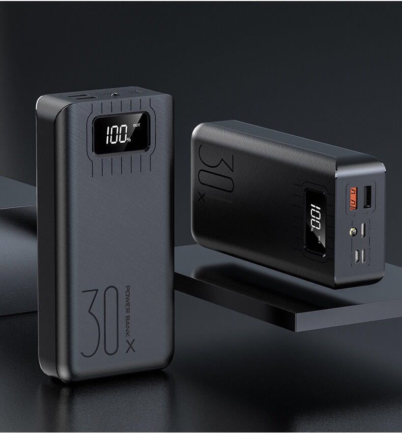 New digital display large capacity power bank 30000 mAh three input ports travel portable fast charging mobile power bank