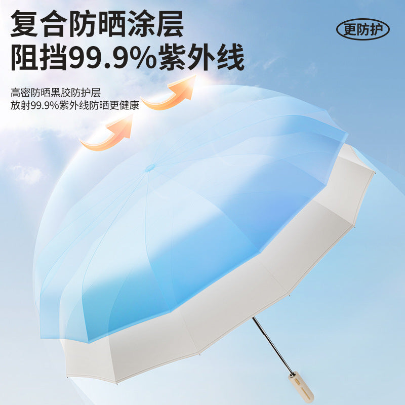 Umbrella automatic 24 rib umbrella wholesale large extra large sun umbrella anti-ultraviolet black plastic female sun protection umbrella factory