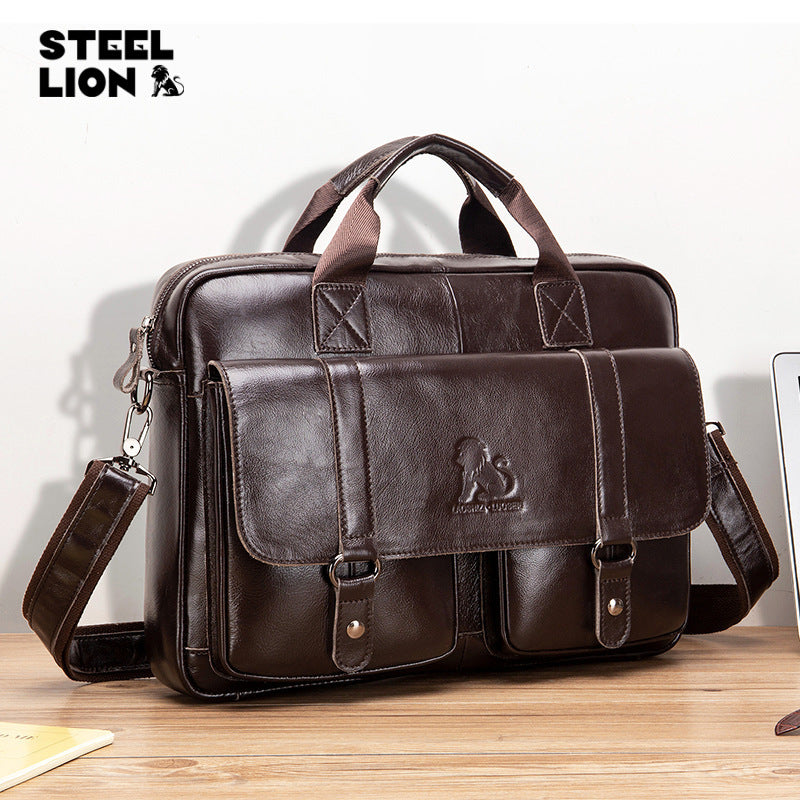 Russia's hot-selling cowhide men's briefcases, top-grain cowhide men's computer bags, business large-capacity handbags