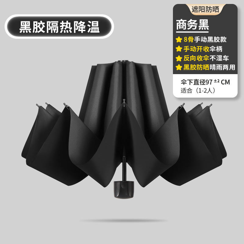 Umbrella automatic 24 rib umbrella wholesale large extra large sun umbrella anti-ultraviolet black plastic female sun protection umbrella factory