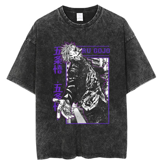 Anime Jujutsu Kaisen T Shirt Vintage Washed T-shirt Gojo Sat