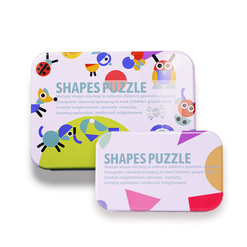 Wooden Geometry Puzzle Set — Tangram Shape Sorting Educational Toy for Kids