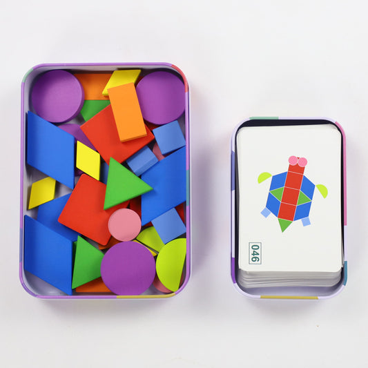 Wooden Geometry Puzzle Set — Tangram Shape Sorting Educational Toy for Kids