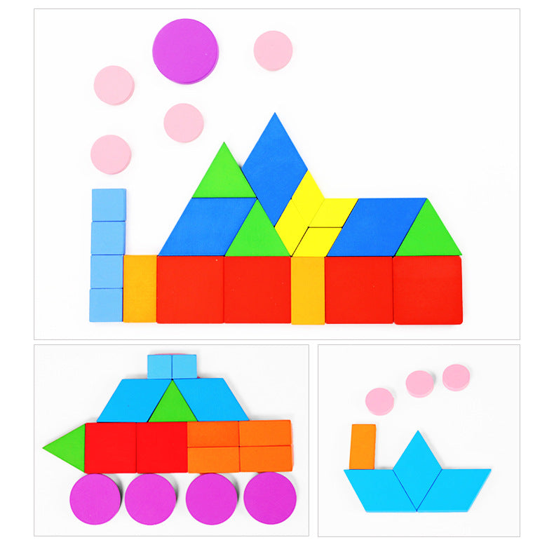 Wooden Geometry Puzzle Set — Tangram Shape Sorting Educational Toy for Kids