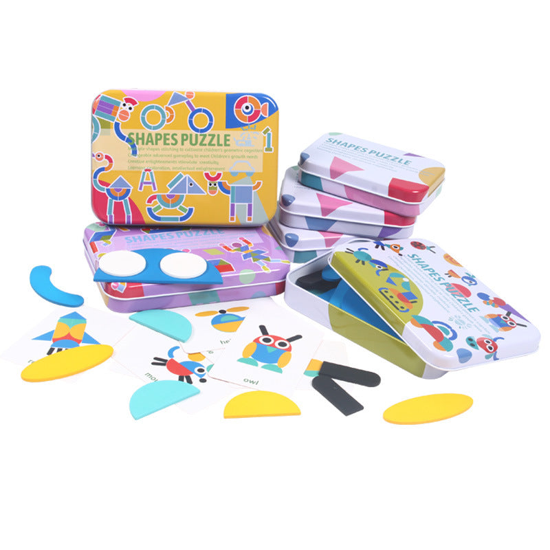 Wooden Geometry Puzzle Set — Tangram Shape Sorting Educational Toy for Kids