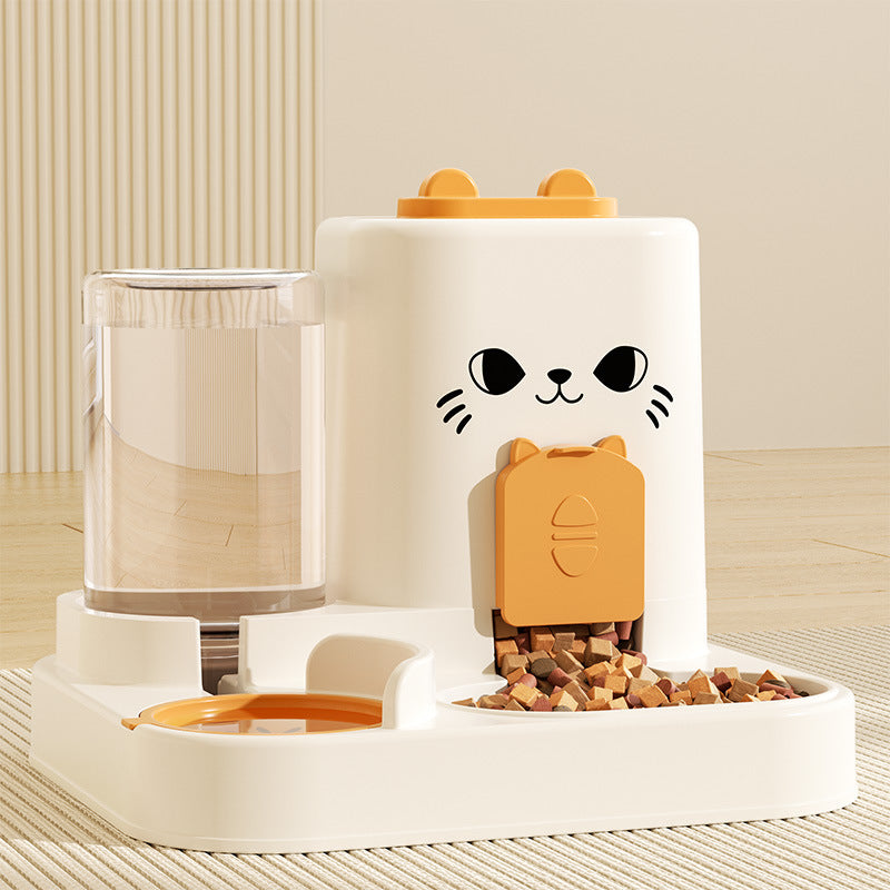 Cat water fountain, automatic cat food feeder, and integrated water dispenser with circulating water for cats.