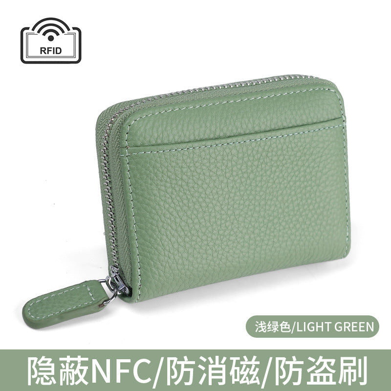 First layer cowhide rfid anti-theft card swipe bag bank card credit card holder business card bag accordion card holder wallet