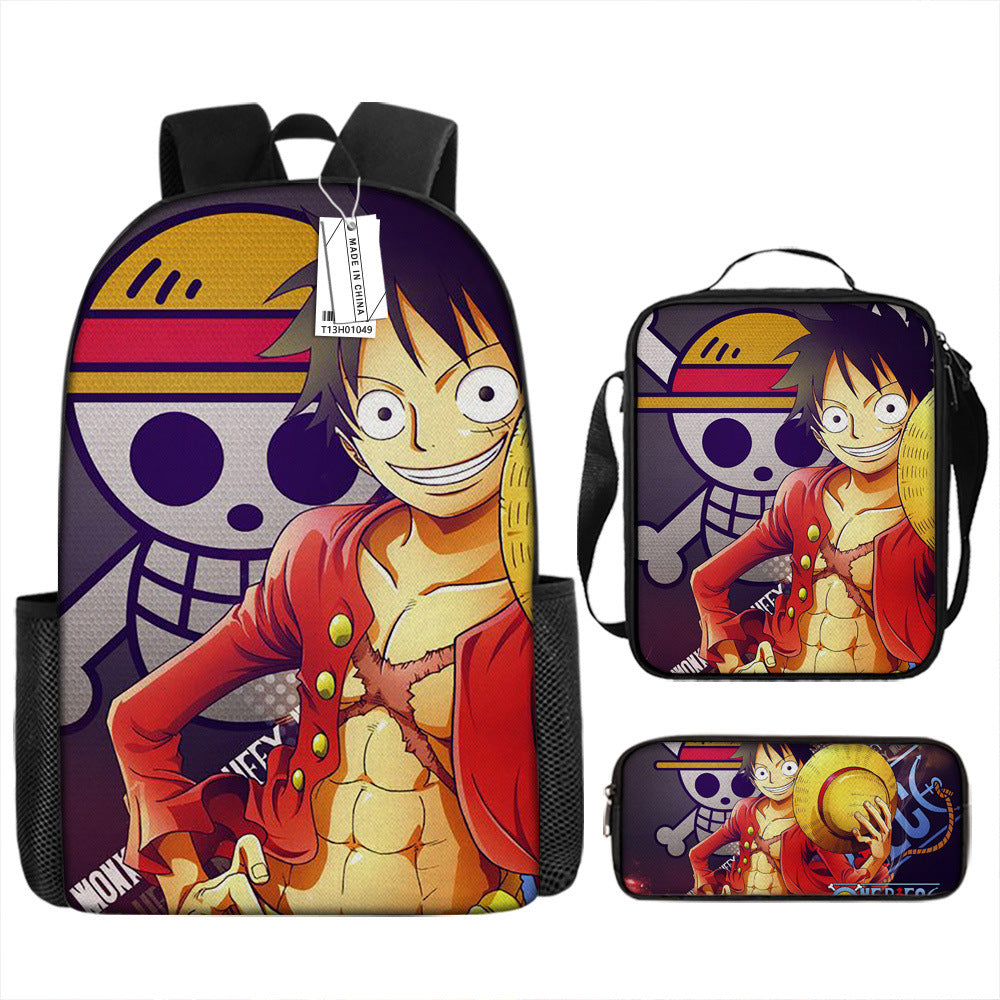 One Piece One Piece Backpack Primary and Secondary School Students Schoolbag One Piece Backpack Cartoon Schoolbag Three-piece Set
