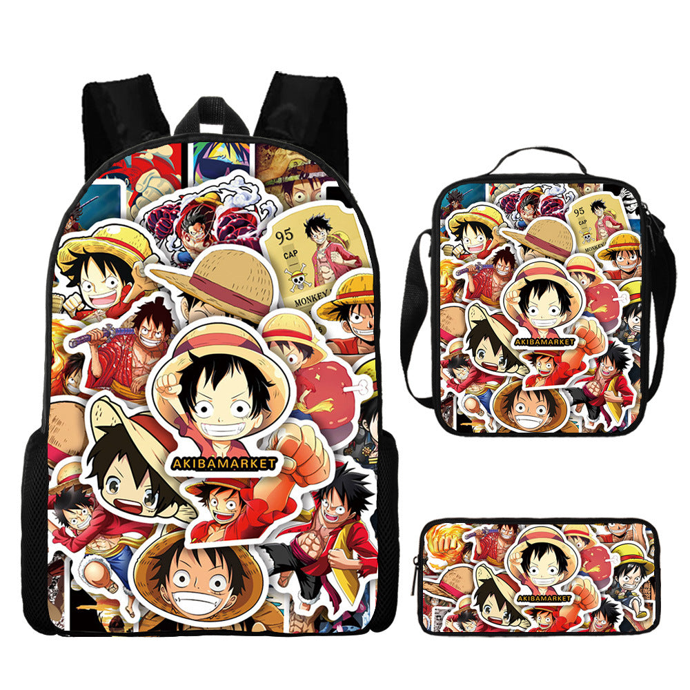 One Piece One Piece Backpack Primary and Secondary School Students Schoolbag One Piece Backpack Cartoon Schoolbag Three-piece Set