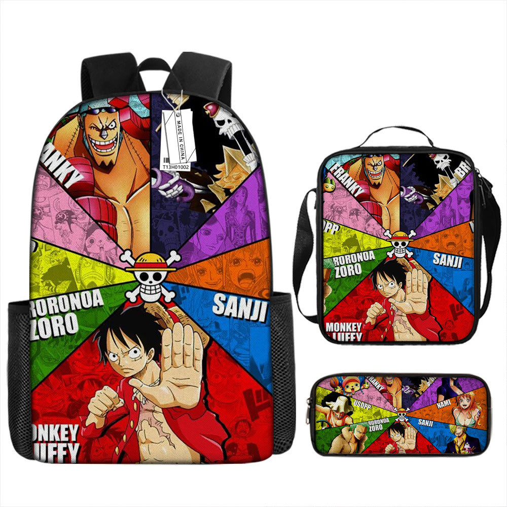 One Piece One Piece Backpack Primary and Secondary School Students Schoolbag One Piece Backpack Cartoon Schoolbag Three-piece Set