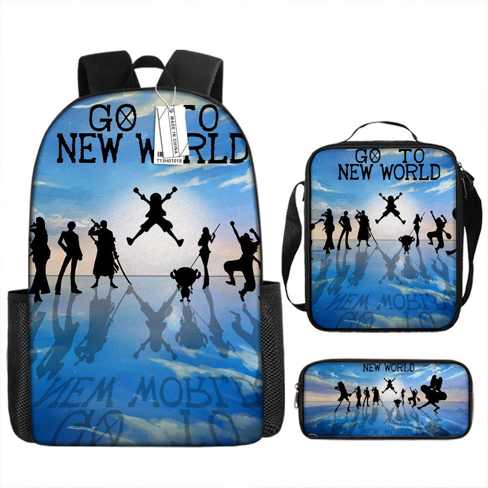 One Piece One Piece Backpack Primary and Secondary School Students Schoolbag One Piece Backpack Cartoon Schoolbag Three-piece Set