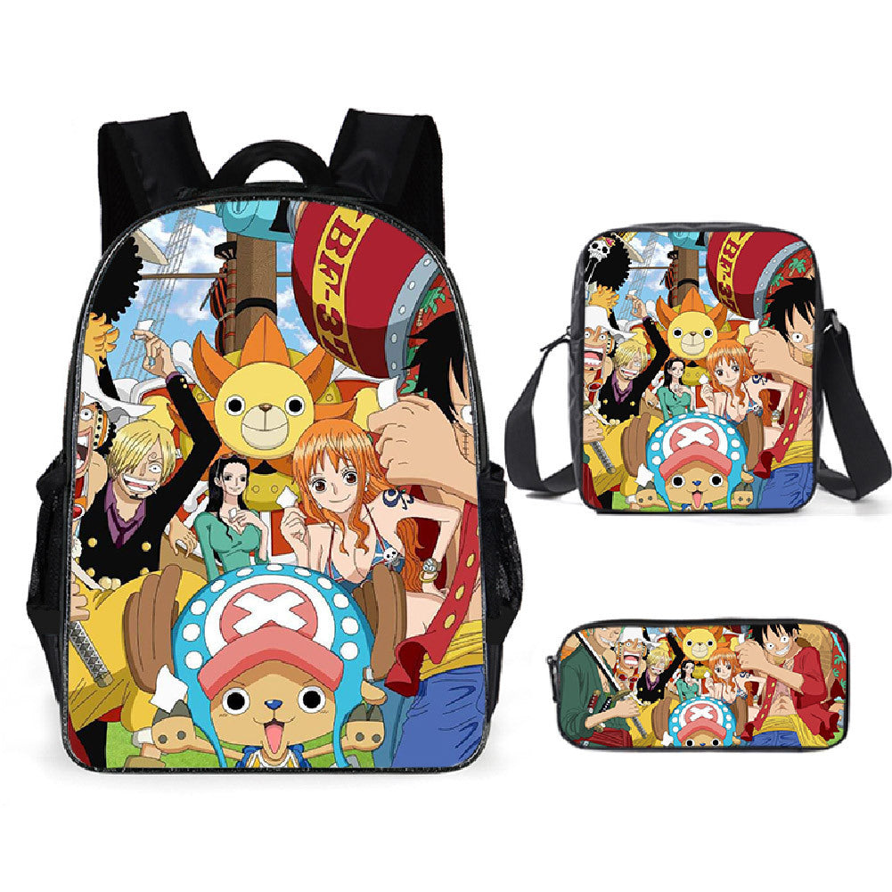 One Piece One Piece Backpack Primary and Secondary School Students Schoolbag One Piece Backpack Cartoon Schoolbag Three-piece Set