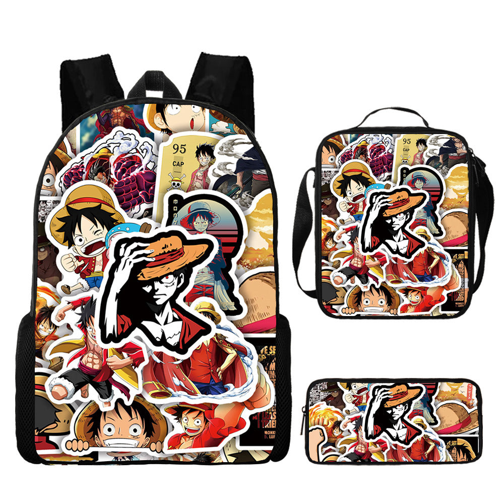 One Piece One Piece Backpack Primary and Secondary School Students Schoolbag One Piece Backpack Cartoon Schoolbag Three-piece Set