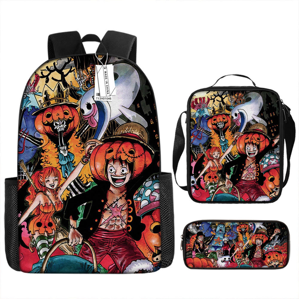 One Piece One Piece Backpack Primary and Secondary School Students Schoolbag One Piece Backpack Cartoon Schoolbag Three-piece Set
