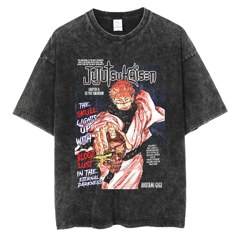 Anime Jujutsu Kaisen T Shirt Vintage Washed T-shirt Gojo Sat