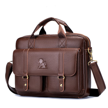Genuine Leather Men's Briefcase — Top-Grain Cowhide Laptop Business Bag