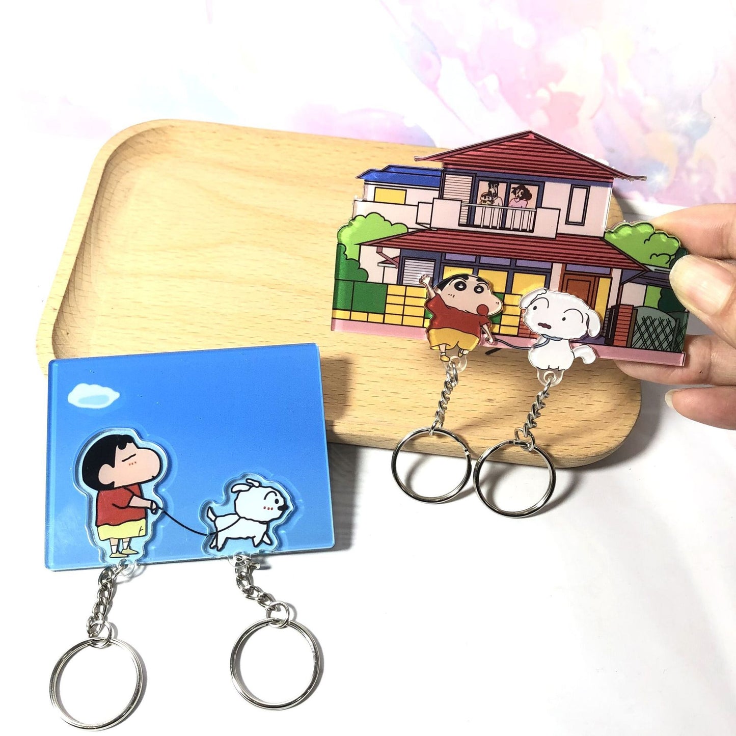 Xiaohongshu same style Crayon Shin-chan keychain new style white wall sticker refrigerator sticker creative cartoon key pendant