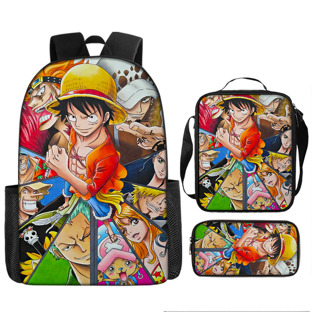 One Piece One Piece Backpack Primary and Secondary School Students Schoolbag One Piece Backpack Cartoon Schoolbag Three-piece Set