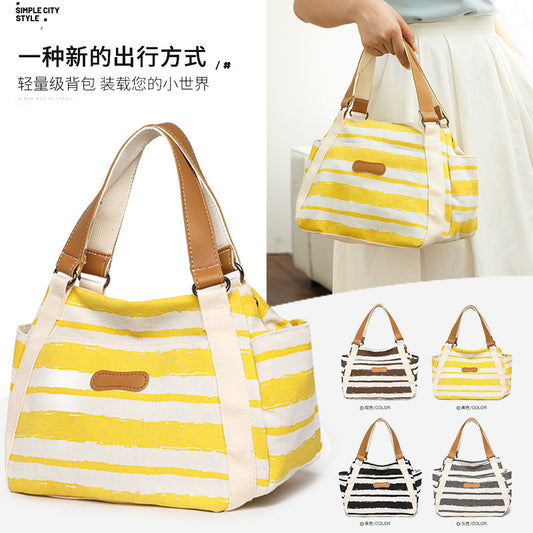 New high-value handbags for women, casual striped canvas bags, lunch bags, three-dimensional handbags, lightweight French women's bags
