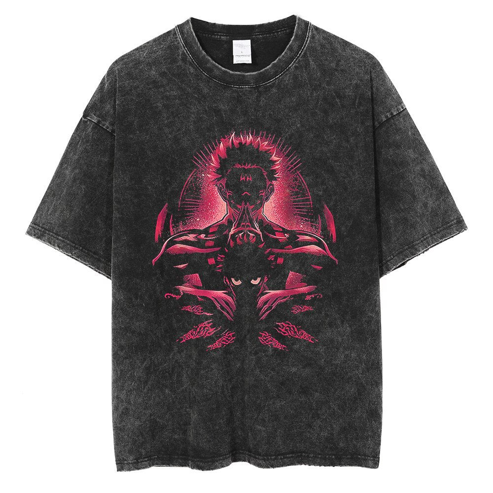 Anime Jujutsu Kaisen T Shirt Vintage Washed T-shirt Gojo Sat