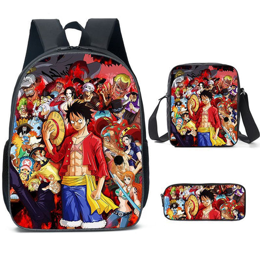 One Piece One Piece Backpack Primary and Secondary School Students Schoolbag One Piece Backpack Cartoon Schoolbag Three-piece Set