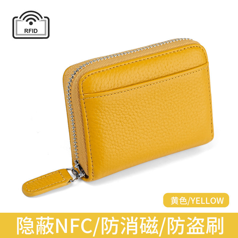 First layer cowhide rfid anti-theft card swipe bag bank card credit card holder business card bag accordion card holder wallet