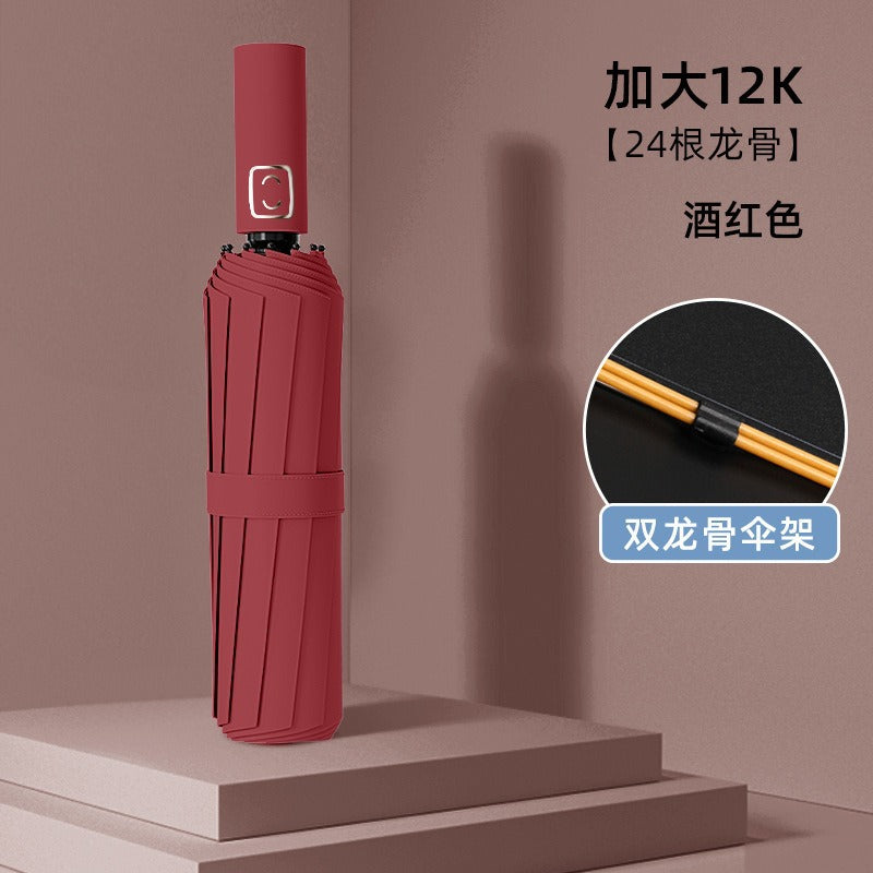 Sunny and rainy dual-purpose umbrella folding umbrella fully automatic buckle enlarged thickened multi-person outdoor anti-ultraviolet umbrella