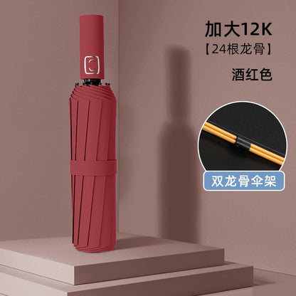 Sunny and rainy dual-purpose umbrella folding umbrella fully automatic buckle enlarged thickened multi-person outdoor anti-ultraviolet umbrella
