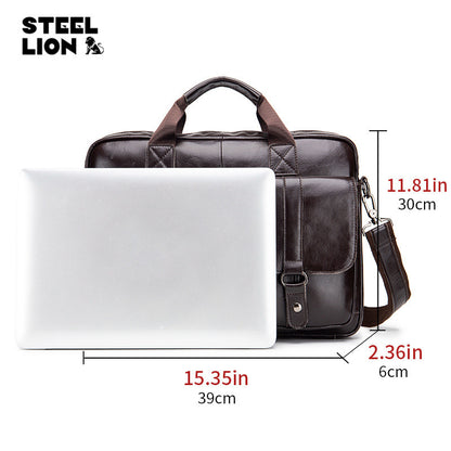 Genuine Leather Men's Briefcase — Top-Grain Cowhide Laptop Business Bag