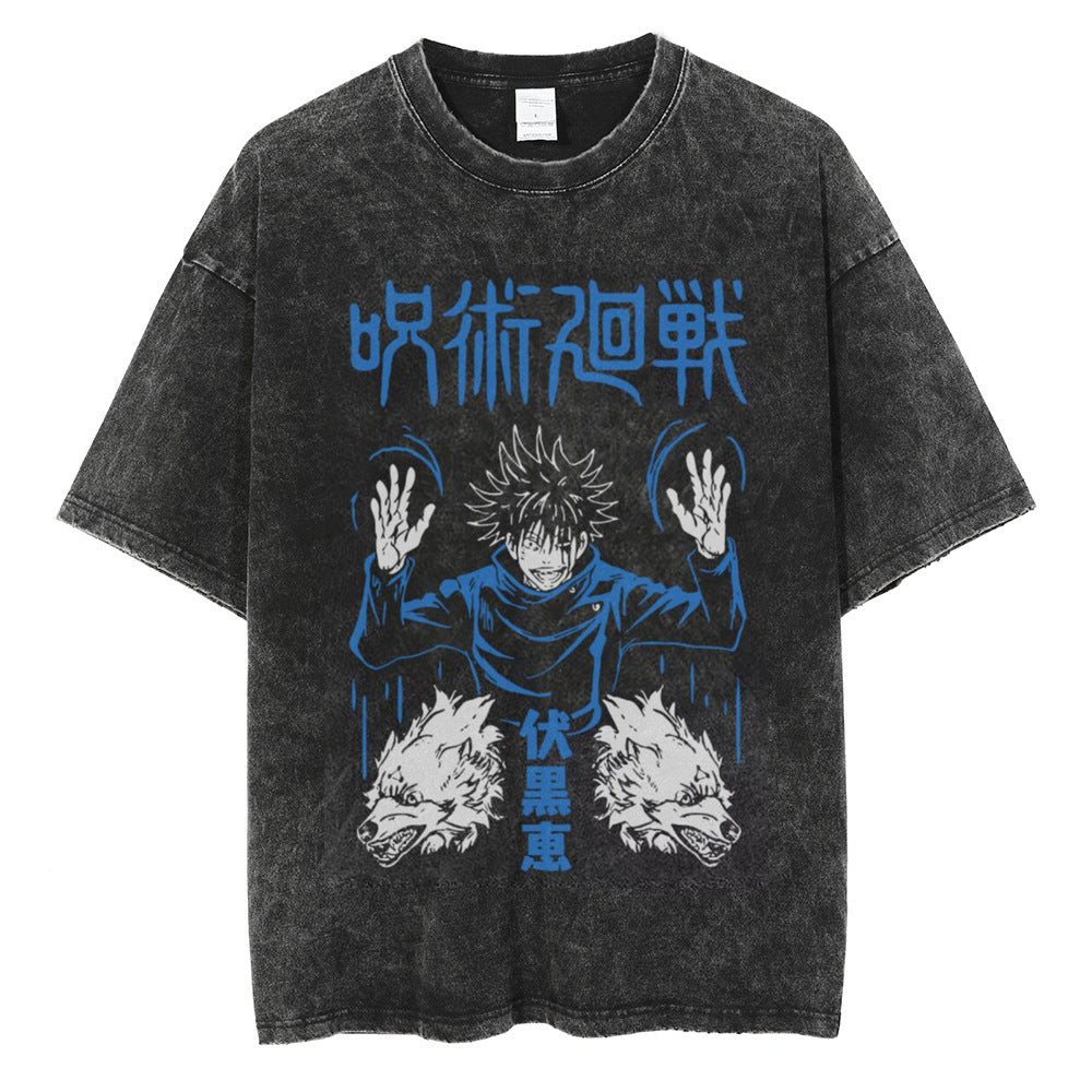 Anime Jujutsu Kaisen T Shirt Vintage Washed T-shirt Gojo Sat