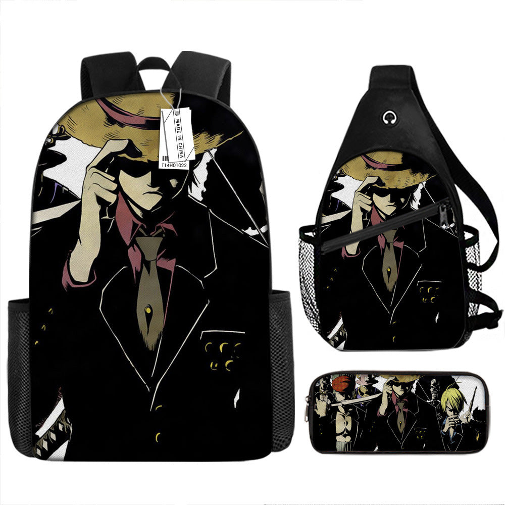 One Piece One Piece Backpack Primary and Secondary School Students Schoolbag One Piece Backpack Cartoon Schoolbag Three-piece Set
