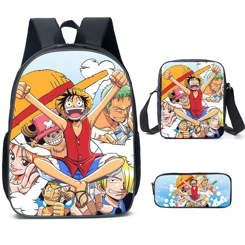 One Piece One Piece Backpack Primary and Secondary School Students Schoolbag One Piece Backpack Cartoon Schoolbag Three-piece Set
