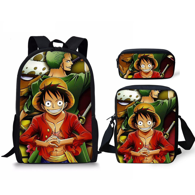 One Piece One Piece Backpack Primary and Secondary School Students Schoolbag One Piece Backpack Cartoon Schoolbag Three-piece Set