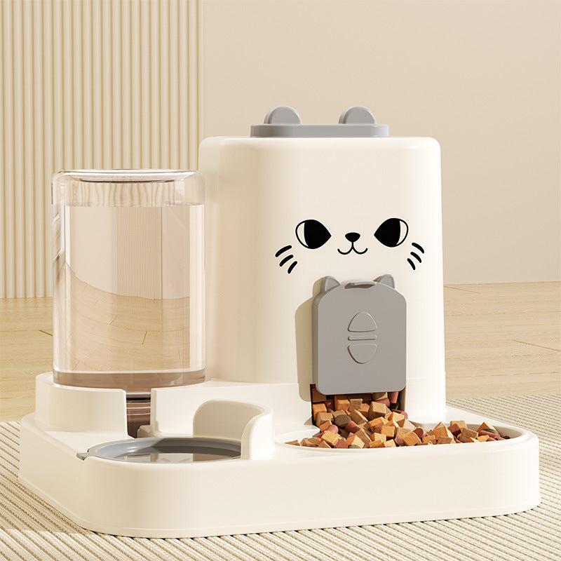Cat water fountain, automatic cat food feeder, and integrated water dispenser with circulating water for cats.