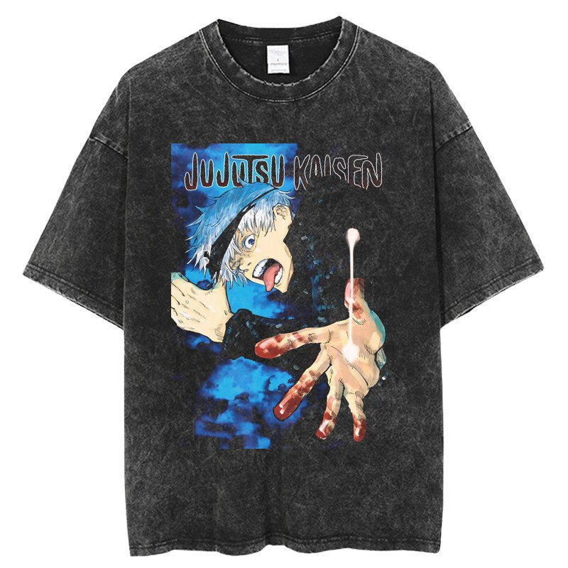 Anime Jujutsu Kaisen T Shirt Vintage Washed T-shirt Gojo Sat