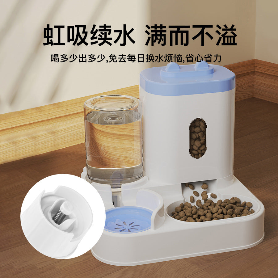 Cat water fountain, automatic cat food feeder, and integrated water dispenser with circulating water for cats.