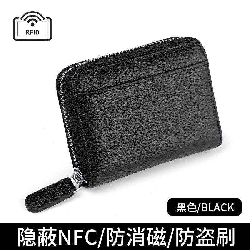 First layer cowhide rfid anti-theft card swipe bag bank card credit card holder business card bag accordion card holder wallet