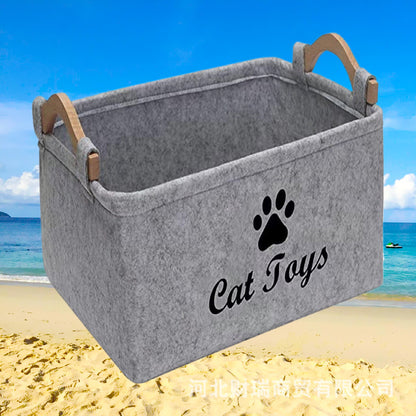 Felt Pet Toy Storage Basket with Wooden Handles — Stylish Home Organizer