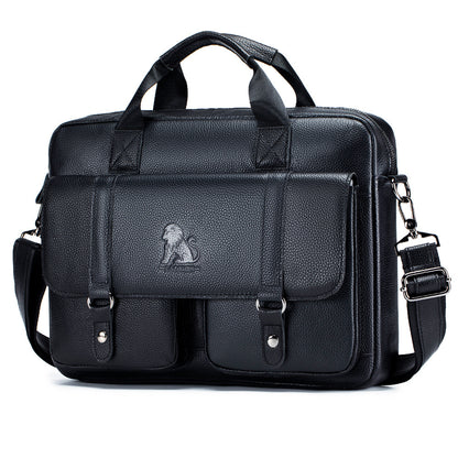 Genuine Leather Men's Briefcase — Top-Grain Cowhide Laptop Business Bag