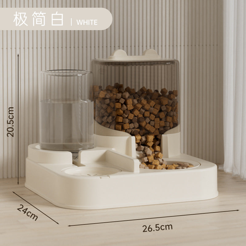 Cat water fountain, automatic cat food feeder, and integrated water dispenser with circulating water for cats.