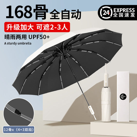Umbrella automatic 24 rib umbrella wholesale large extra large sun umbrella anti-ultraviolet black plastic female sun protection umbrella factory