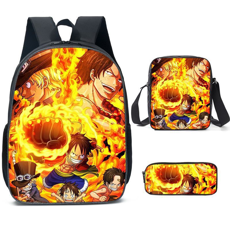 One Piece One Piece Backpack Primary and Secondary School Students Schoolbag One Piece Backpack Cartoon Schoolbag Three-piece Set