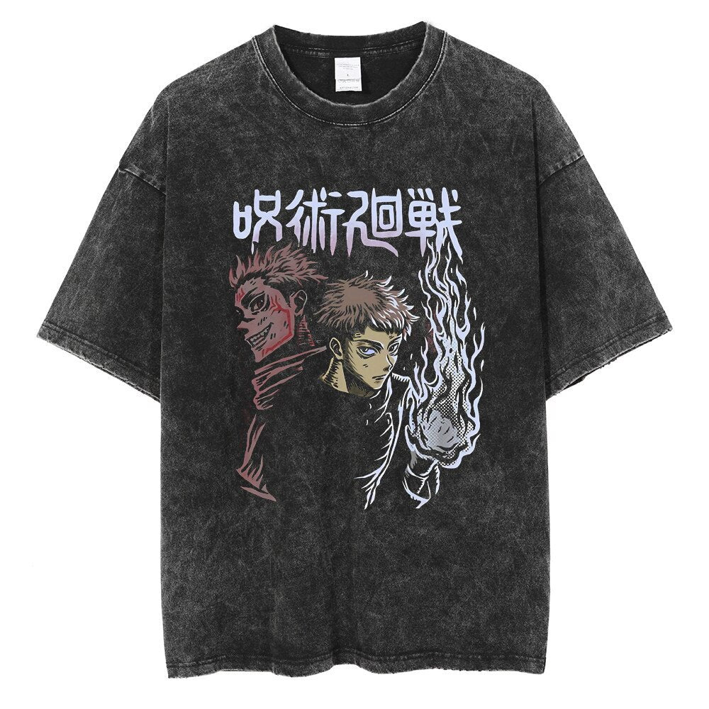 Anime Jujutsu Kaisen T Shirt Vintage Washed T-shirt Gojo Sat
