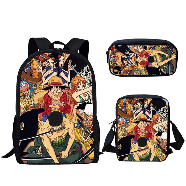 One Piece One Piece Backpack Primary and Secondary School Students Schoolbag One Piece Backpack Cartoon Schoolbag Three-piece Set