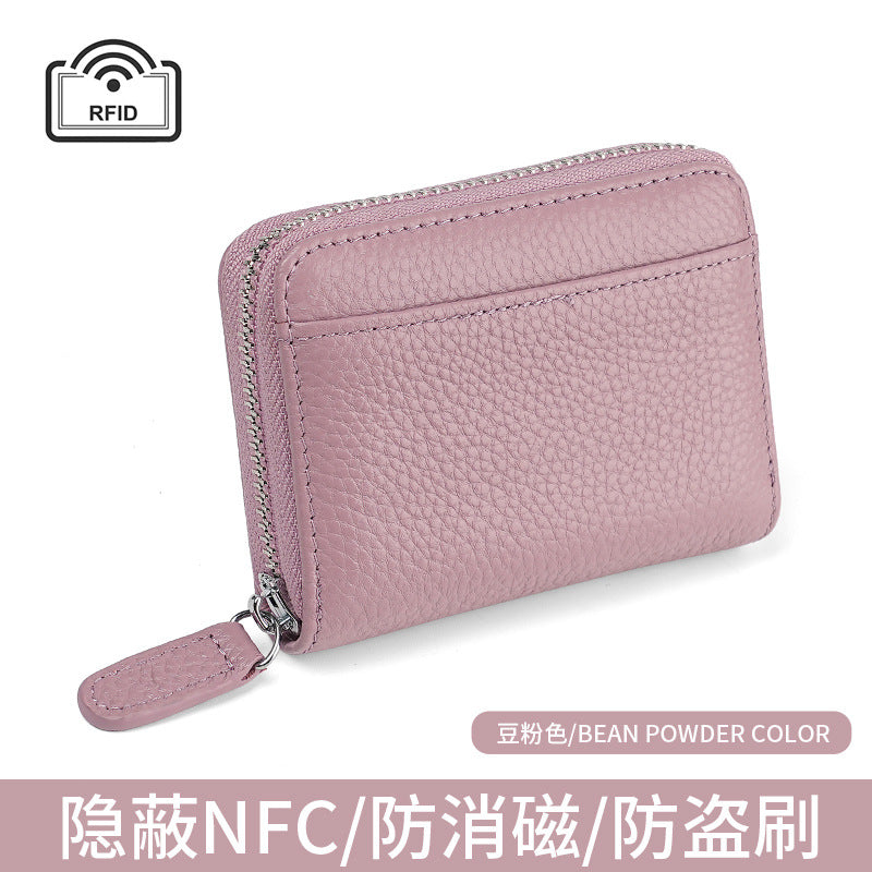 First layer cowhide rfid anti-theft card swipe bag bank card credit card holder business card bag accordion card holder wallet