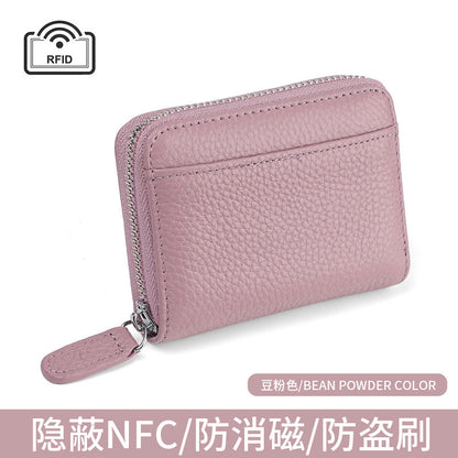 First layer cowhide rfid anti-theft card swipe bag bank card credit card holder business card bag accordion card holder wallet