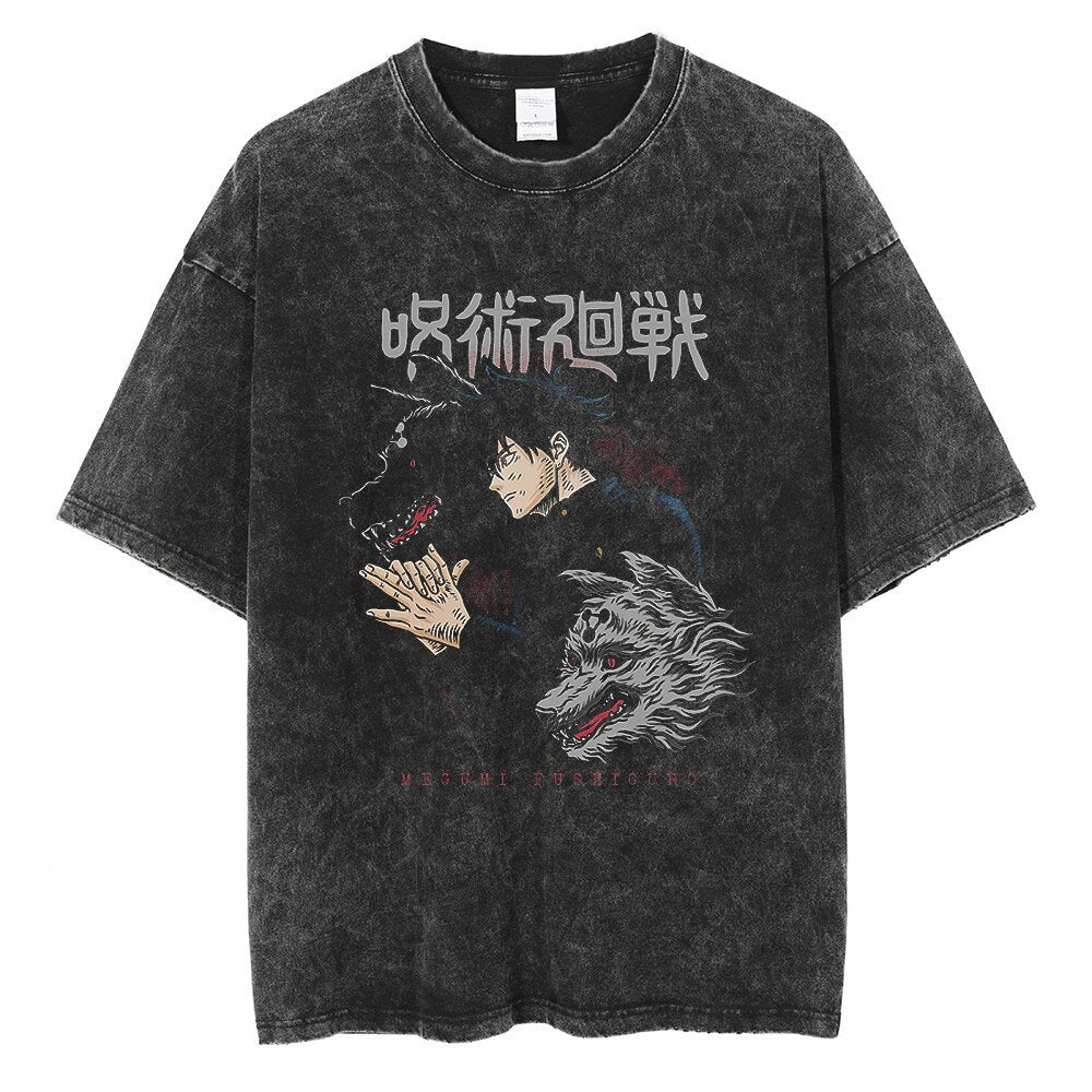 Anime Jujutsu Kaisen T Shirt Vintage Washed T-shirt Gojo Sat