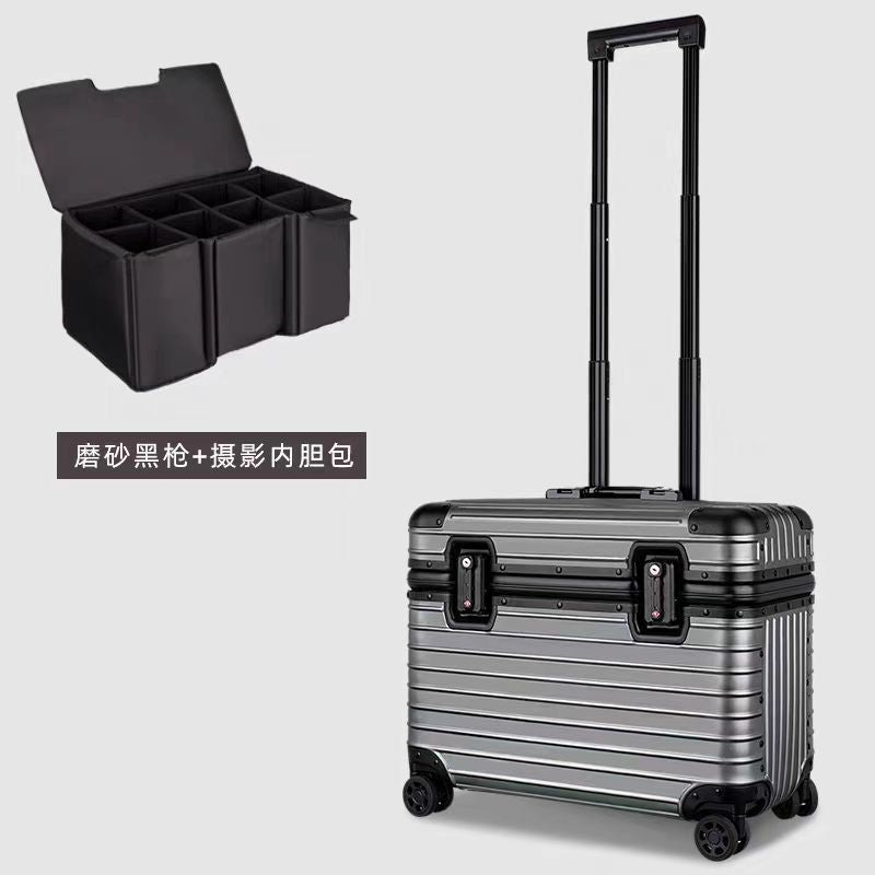 German all-aluminum magnesium alloy flip cover camera long suitcase 18 inch boarding small trolley case men's suitcase