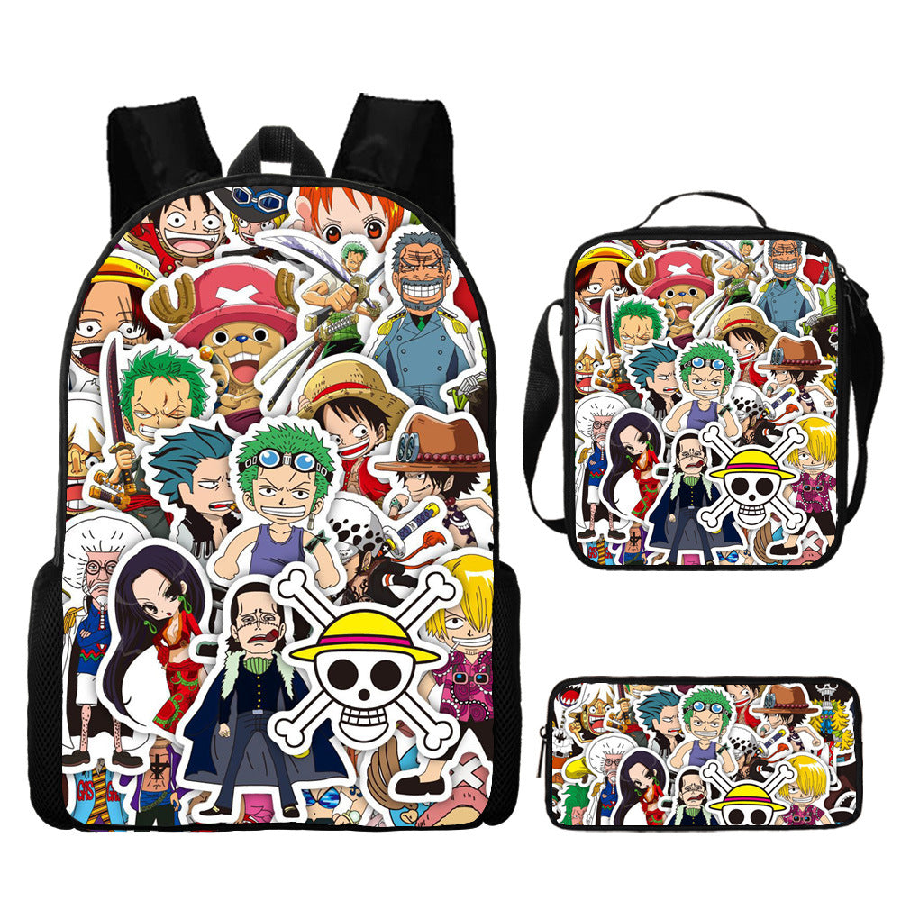 One Piece One Piece Backpack Primary and Secondary School Students Schoolbag One Piece Backpack Cartoon Schoolbag Three-piece Set