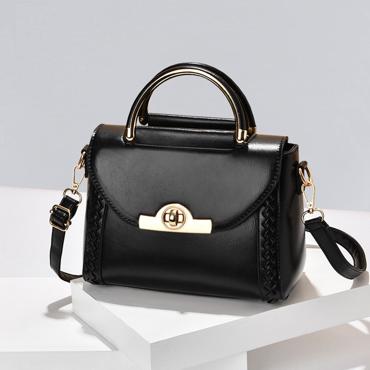 [Women's bags] Woven handbags 2025 new fashion lock small square bag shoulder messenger bag